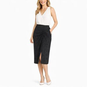 2/$30 Banana Republic Size 0 Black & White Polka Dot Lined Midi Skirt Polyester